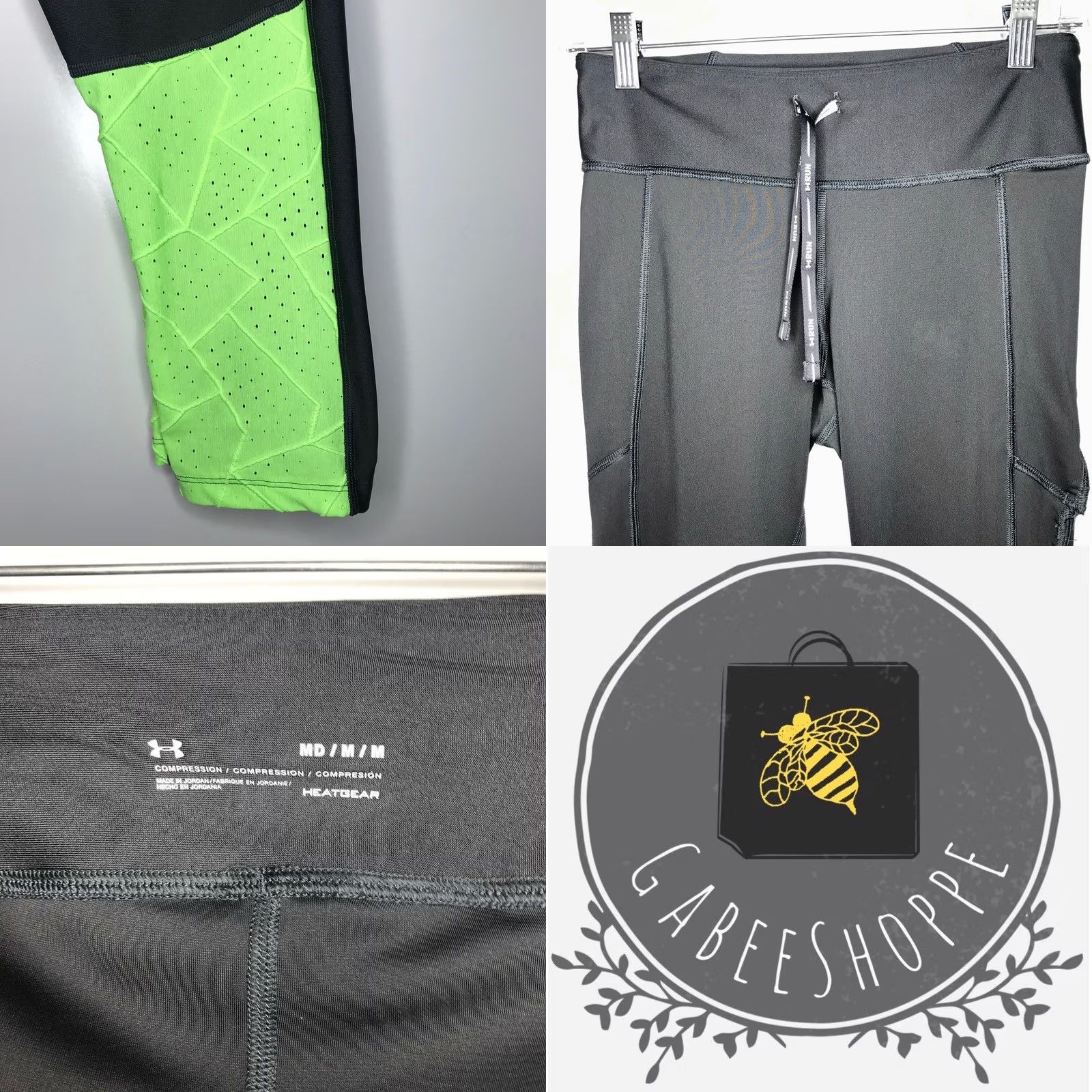Under Armour Under Armour Run Heat Gear Women's Cropped Leggings M Gray Lime Compression Crop Leggings Size 32" / US 10 / IT 46 - 8 Thumbnail