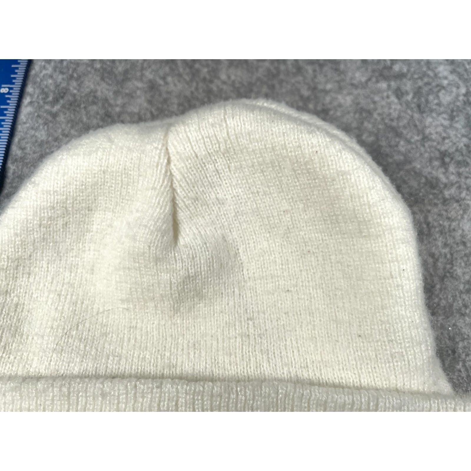 Vintage Happy Face Hat Beanie Unisex One Size White Knit Embroidered Stretch Winter Size ONE SIZE - 3 Thumbnail