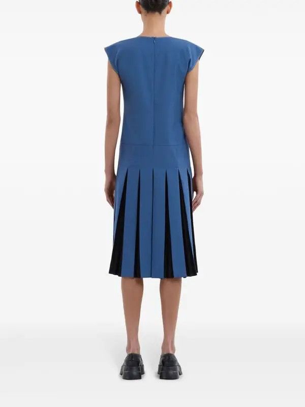 Marni o1w1db11125 Pleated Twill Midi Dress in Blue Size XL / US 12-14 / IT 48-50 - 3 Thumbnail