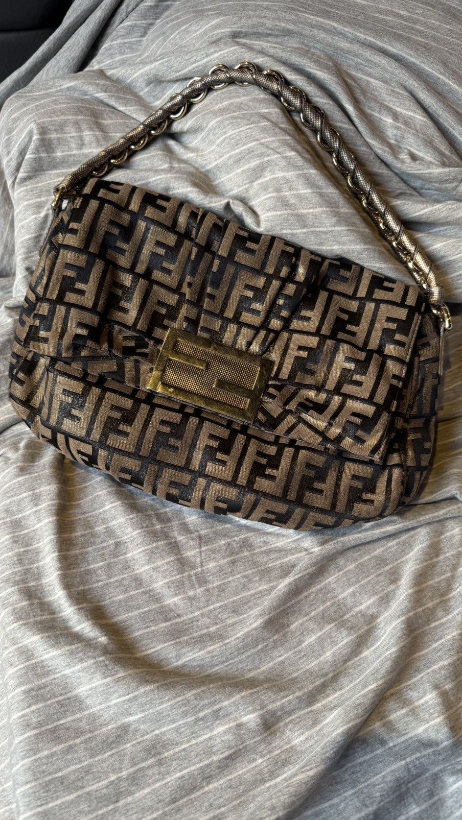 Fendi FENDI Gold/Black Zucca Print Canvas Mia Flap Bag Size ONE SIZE - 5 Thumbnail