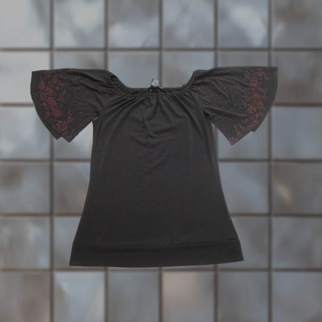 Vintage Simply Irresistible Blouse Women M Black Beaded Floral Flutter Sleeve Top Boho Jersey Womens Size M / US 6-8 / IT 42-44 - 1 Thumbnail