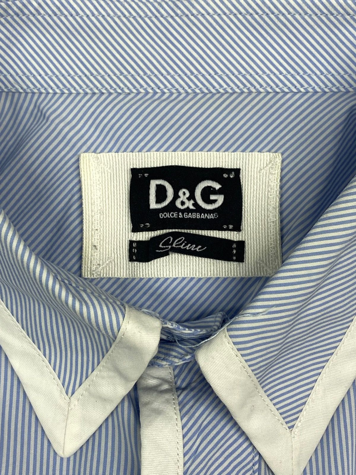 Dolce & Gabbana Dolce & Gabbana Blue White Pinstripe Dress Shirt Slim Fit Size US M / EU 48-50 / 2 - 16 Thumbnail