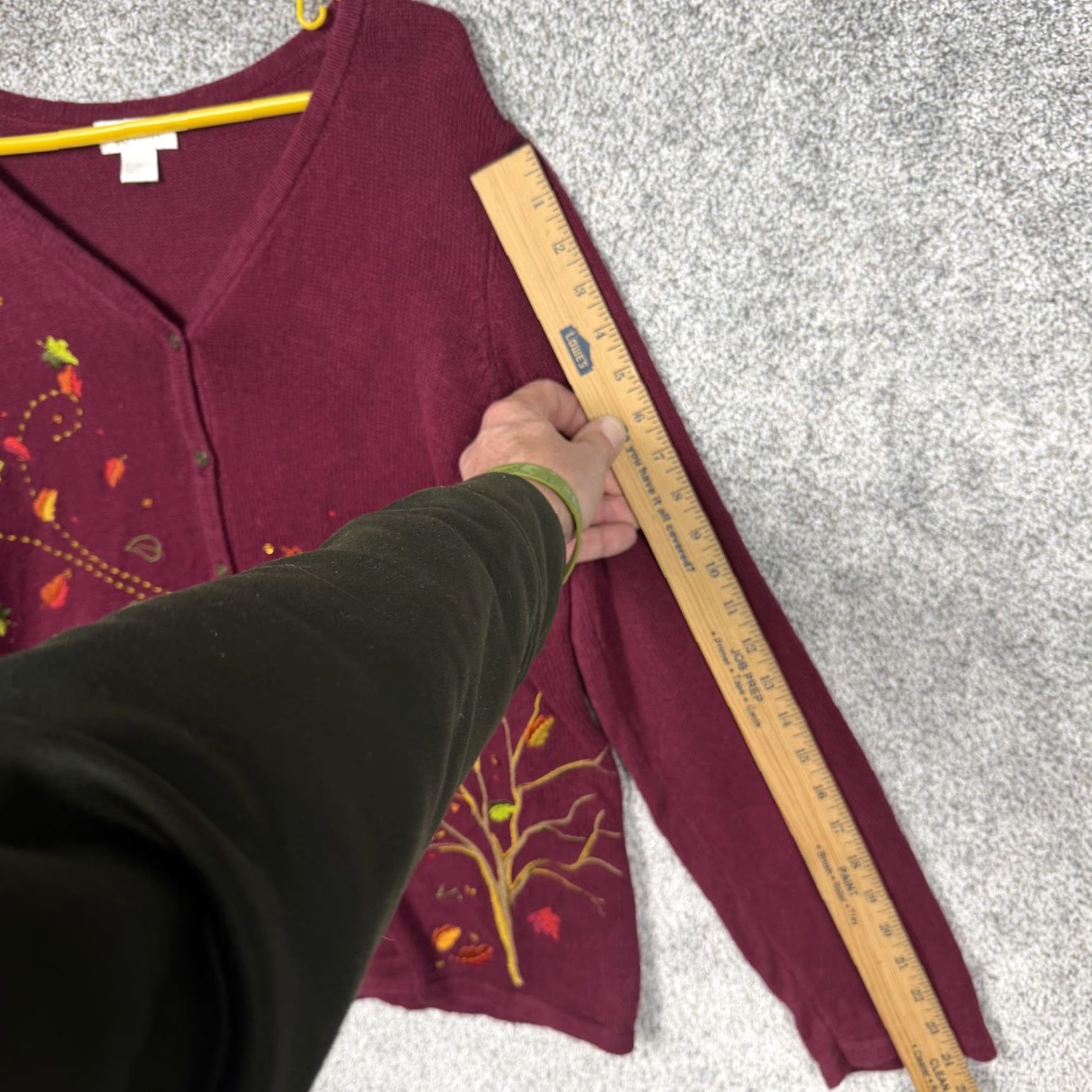 Vintage VTG Christopher & Banks Cardigan Womens XL Burgundy 90s Autumn Leaf Embroidered Knit Sweater V-Neck Casual L/S Size XL / US 12-14 / IT 48-50 - 3 Thumbnail