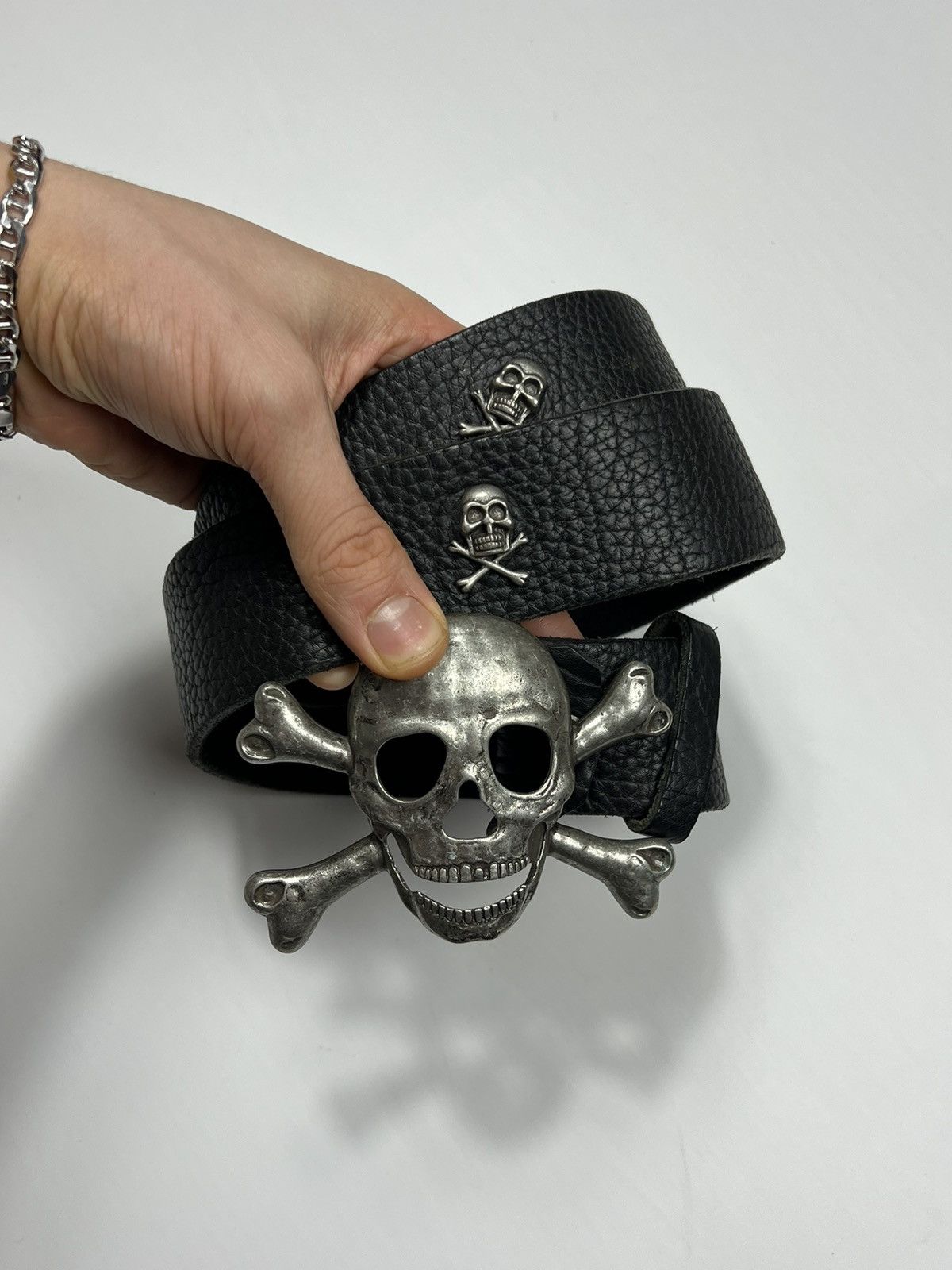 Leather Skeleton Skull Leather Belt Punk Y2K Size 110 cm Size ONE SIZE - 1 Thumbnail