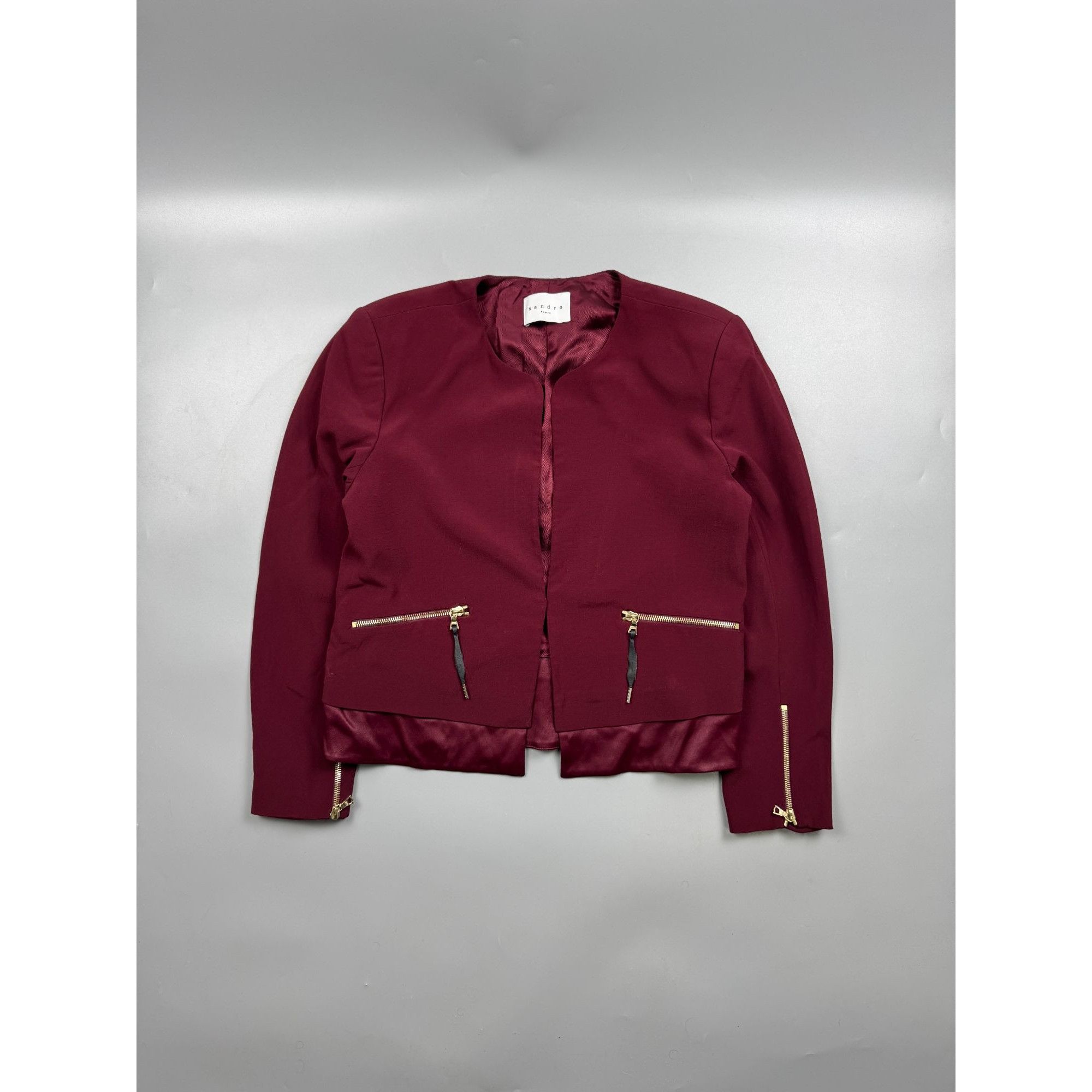 Sandro Sandro Paris Collarless Burgundy Viscose Blazer (Y1181) Size S / US 4 / IT 40 - 1 Thumbnail