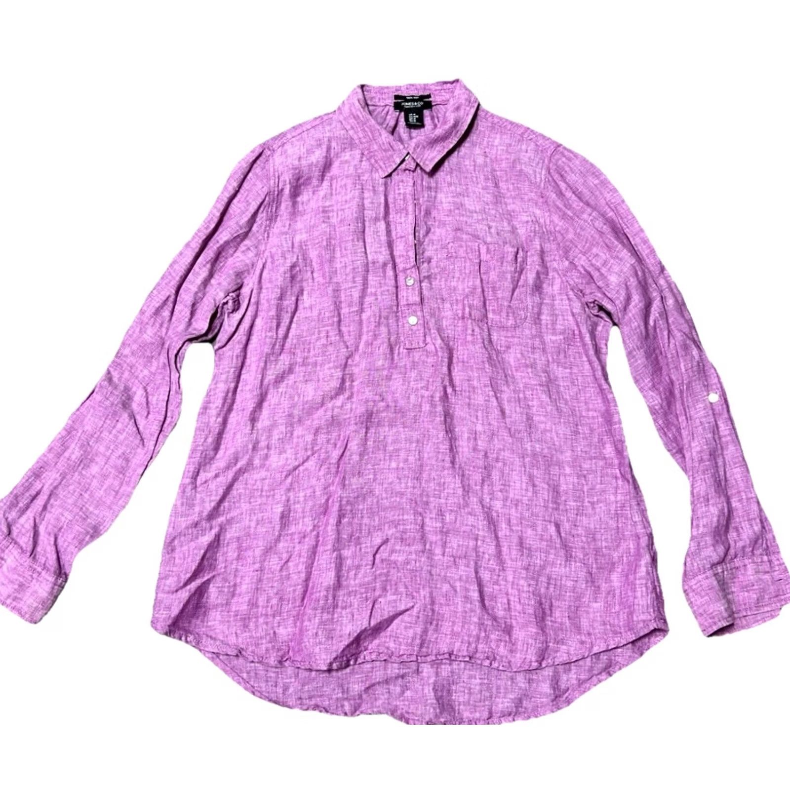 CO Jones & Co Womens Button-Up Shirt Purple Long Sleeve M Linen Size M / US 6-8 / IT 42-44 - 2 Thumbnail