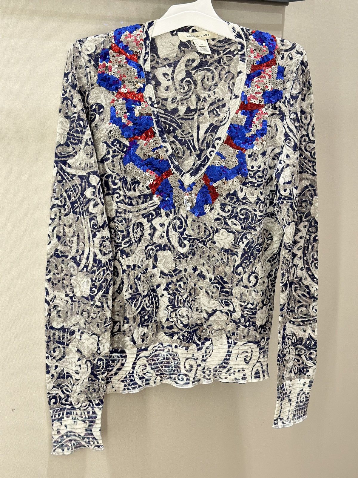 Marc Jacobs NWOT Marc Jacob’s Sequined Glitter Floral Blouse Top/S Size S / US 4 / IT 40 - 1 Thumbnail