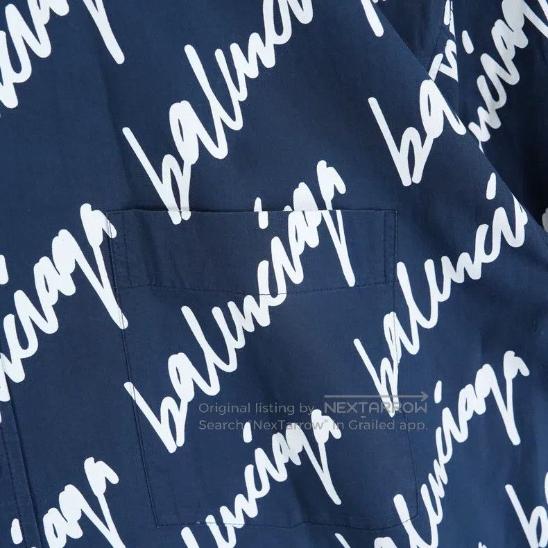 Balenciaga Balenciaga Blue Script Full Print Shirt Size XS / US 0-2 / IT 36-38 - 3 Thumbnail