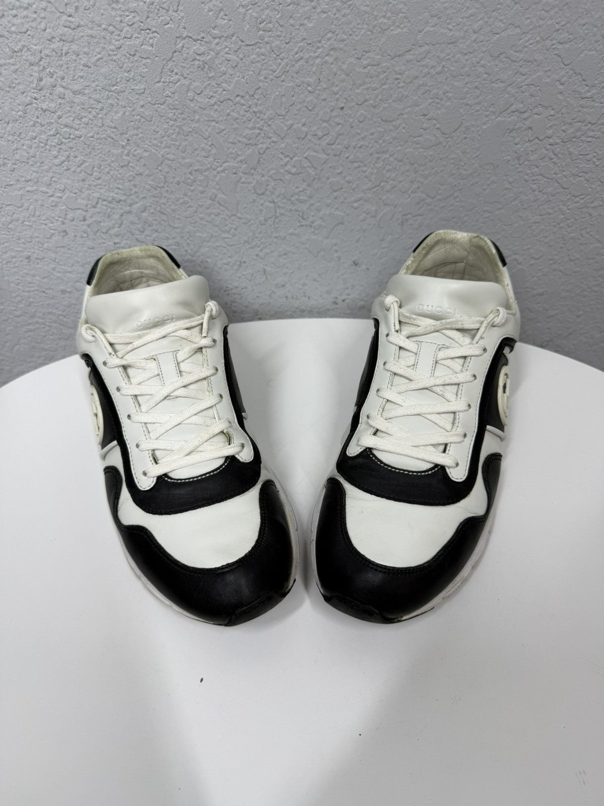 Gucci GUCCI Black White GG Logo Sneakers Shoes Low Top Leather Size US 8 / EU 41 - 5 Thumbnail