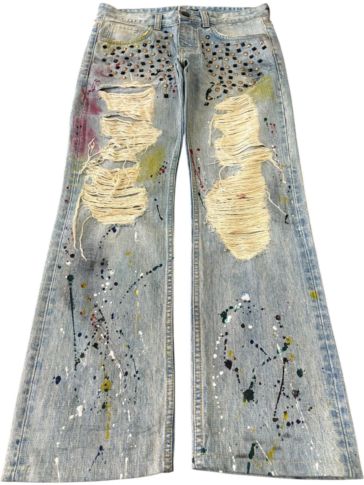 If Six Was Nine Vintage Japanese Brand Crazy Punk Distress Bootcut Jeans Size US 32 / EU 48 - 1 Thumbnail