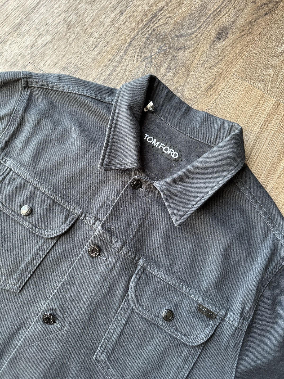 Tom Ford ⚫️ Tom Ford Graphite Black Japanese Denim Trucker Jacket Size US XXL / EU 58 / 5 - 2 Thumbnail
