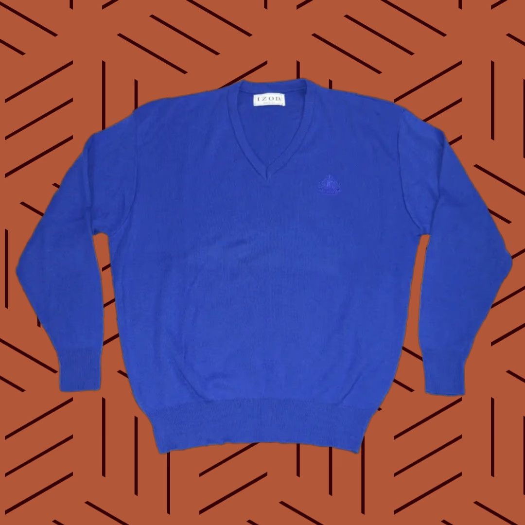 Izod VINTAGE IZOD Pullover Sweater Men's Large Royal Blue Acrylic V-Neck Knit Embroidered Classic USA Size US L / EU 52-54 / 3 - 1 Thumbnail