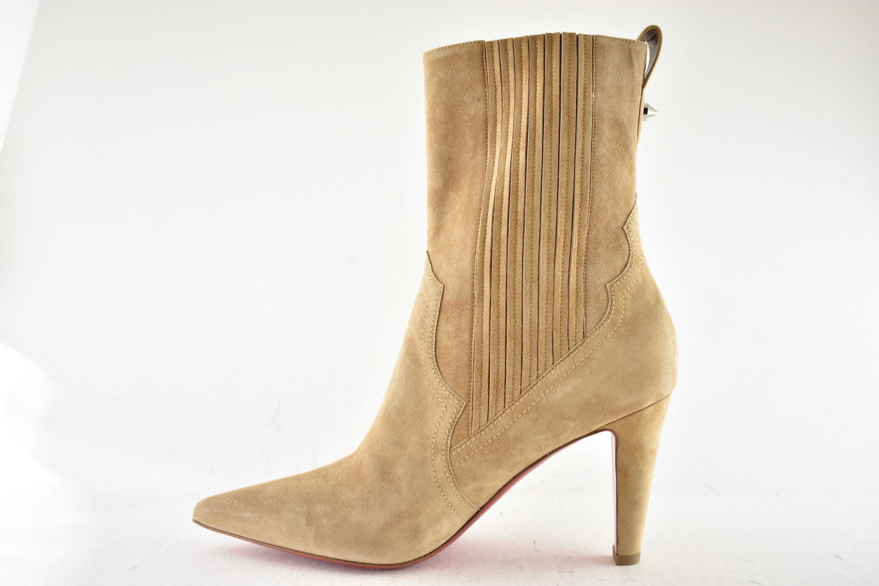 Christian Louboutin Santigag 85 Lionne Beige Suede Western Ankle Heel Boot 39.5 Size US 9.5 / IT 39.5 - 11 Thumbnail