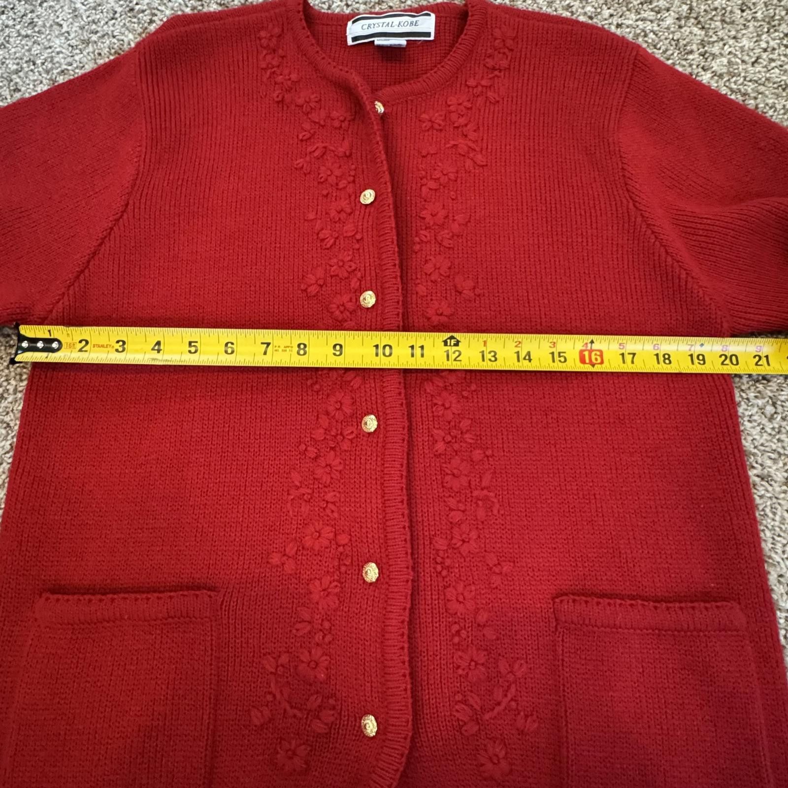 Lands' End Krystal Kobe Red Knit Cardigan Small with Floral Embroidery Size M / US 6-8 / IT 42-44 - 4 Thumbnail