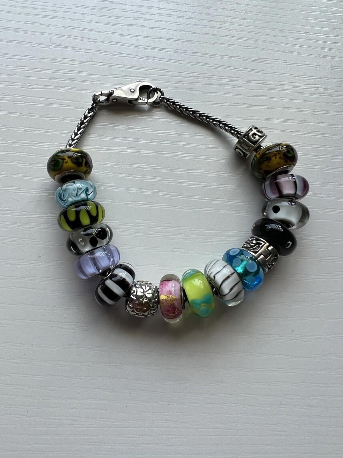 pandora Trollbead CHARM Bracelet 14 Glass & 3 Silver .925 Sterling Size ONE SIZE - 6 Thumbnail