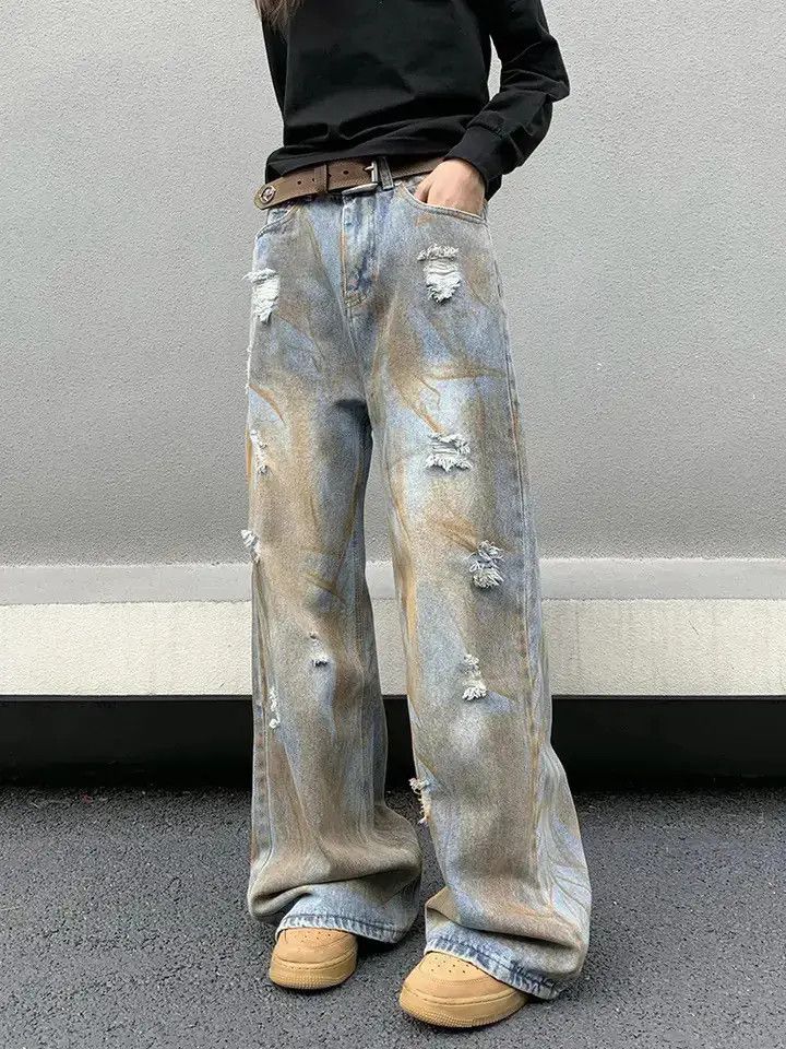Japanese Brand × Jean Dirty Washed Streetwear Baggy Straight Jeans Pants Size US 30 / EU 46 - 5 Thumbnail
