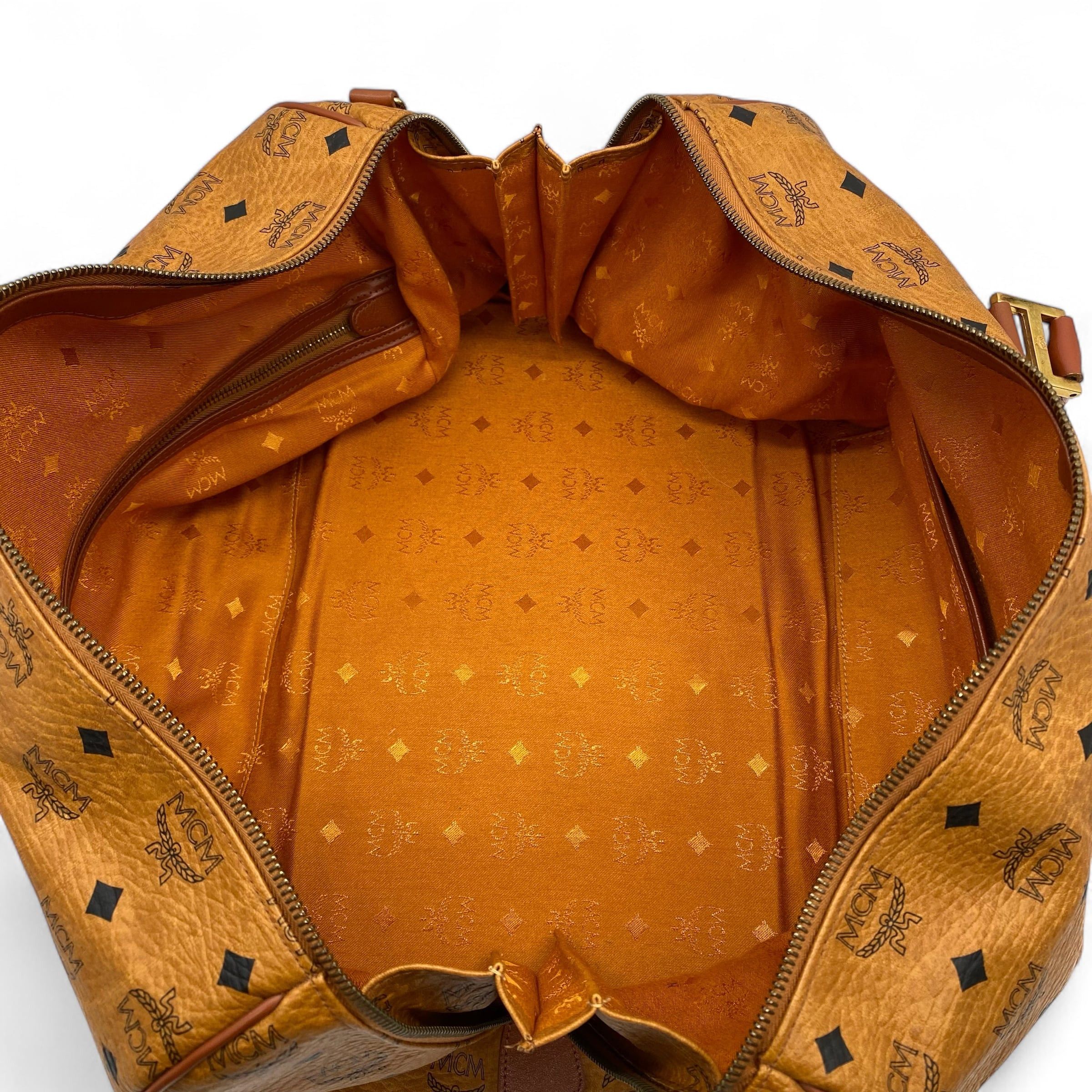 MCM Visetos Boston Bag Cognac