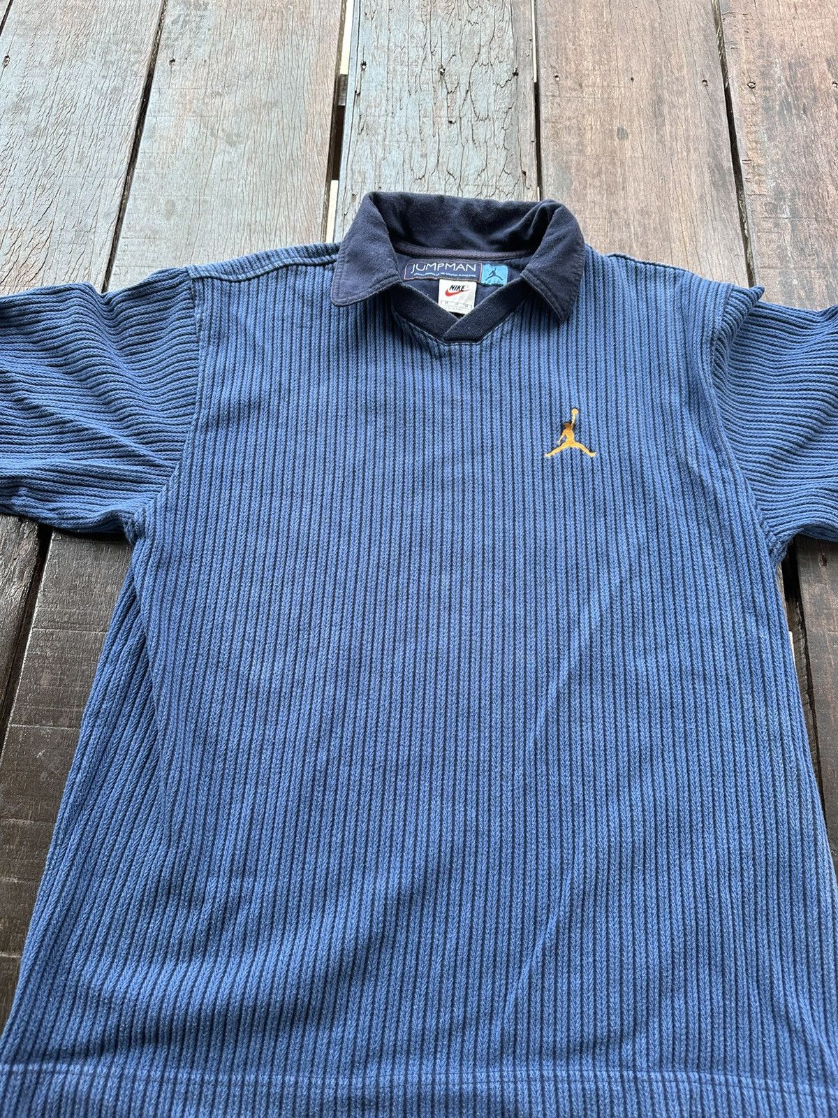 Nike × Vintage Vintage 90s Nike Jumpman Air Jordan Polo Stripes shirt Size US L / EU 52-54 / 3 - 2 Thumbnail