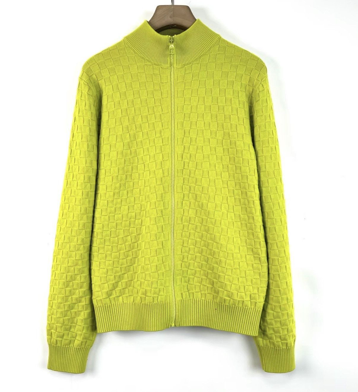 Louis Vuitton Green Zip-Up Checkered Knit Sweater Size S Size US S / EU 44-46 / 1 - 1 Thumbnail
