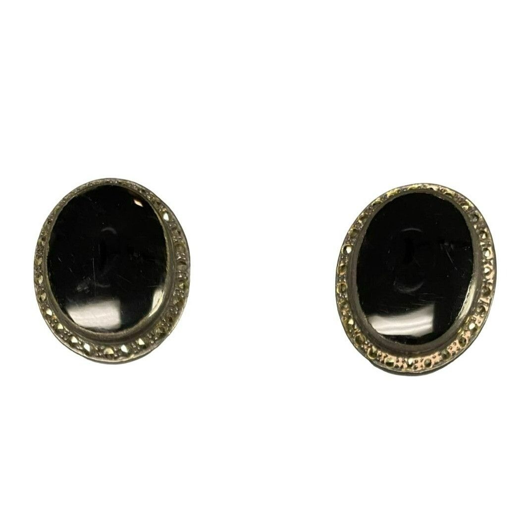 Other Vintage Onyx & Sterling Silver Brooch and Clip on Earring Se Size ONE SIZE - 3 Thumbnail