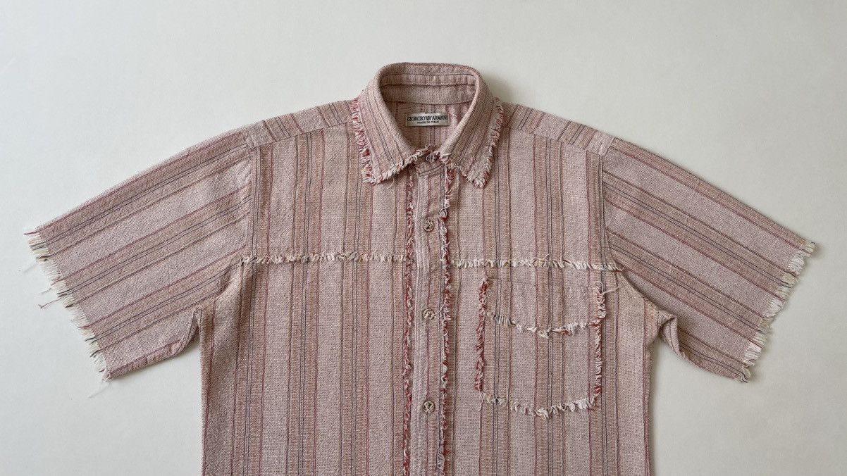 Giorgio Armani 1980s Sample Raw Edge Striped Linen Shirt Size US M / EU 48-50 / 2 - 3 Thumbnail