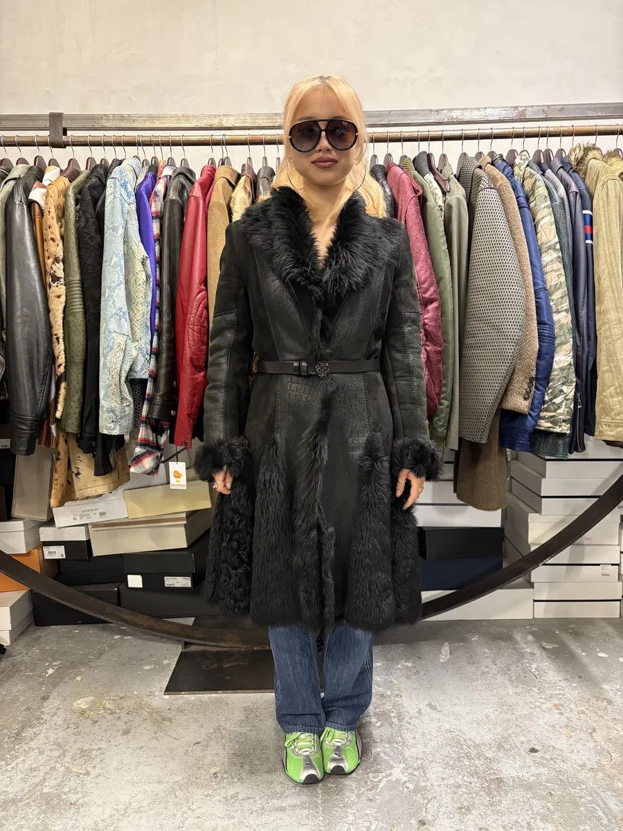 Roberto Cavalli AW2010 Cavalli Black Leather Crocodile Effect Fur Royal Long Jacket Size M / US 6-8 / IT 42-44 - 3 Thumbnail