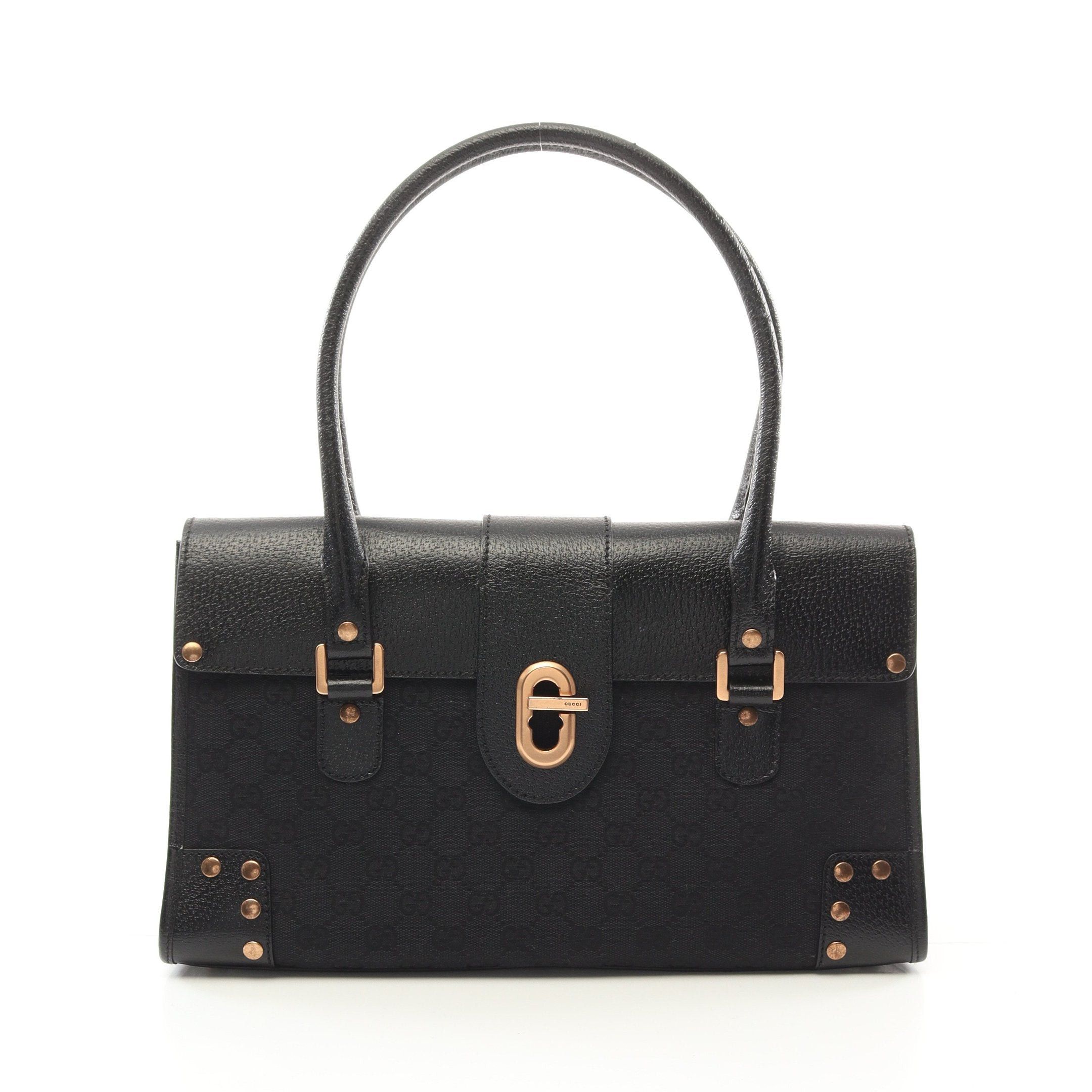 Gucci Gucci Gg Canvas Handbag Tote Bag Leather Black Size ONE SIZE - 1 Thumbnail