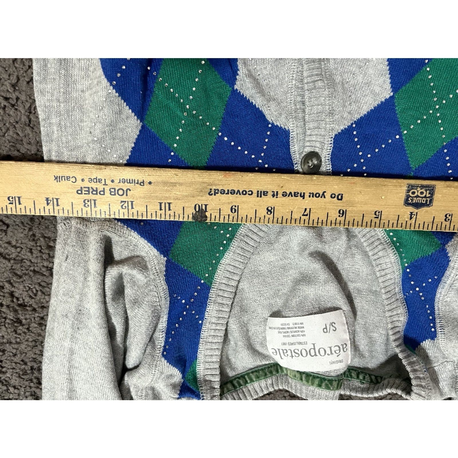Vintage Aéropostale Women's Gray Argyle Cardigan Sweater Size S 3/4 Sleeve Casual Pockets Size S / US 4 / IT 40 - 4 Thumbnail
