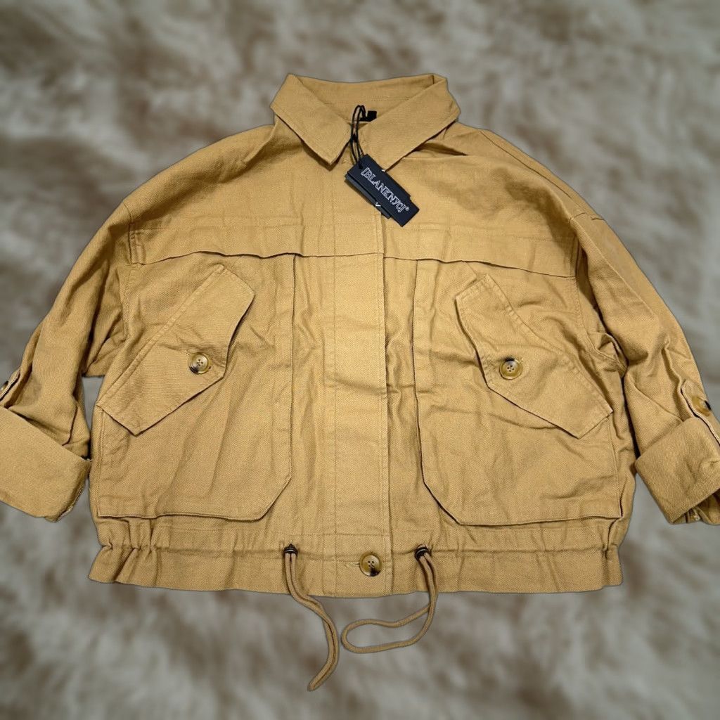 Vintage BLANKNYC Women's Jacket Brown Cotton Linen Short S NWT Roll Tab Sleeve Crop Drawstring Pockets Basic Jacket Casual Womens Size S / US 4 / IT 40 - 1 Thumbnail