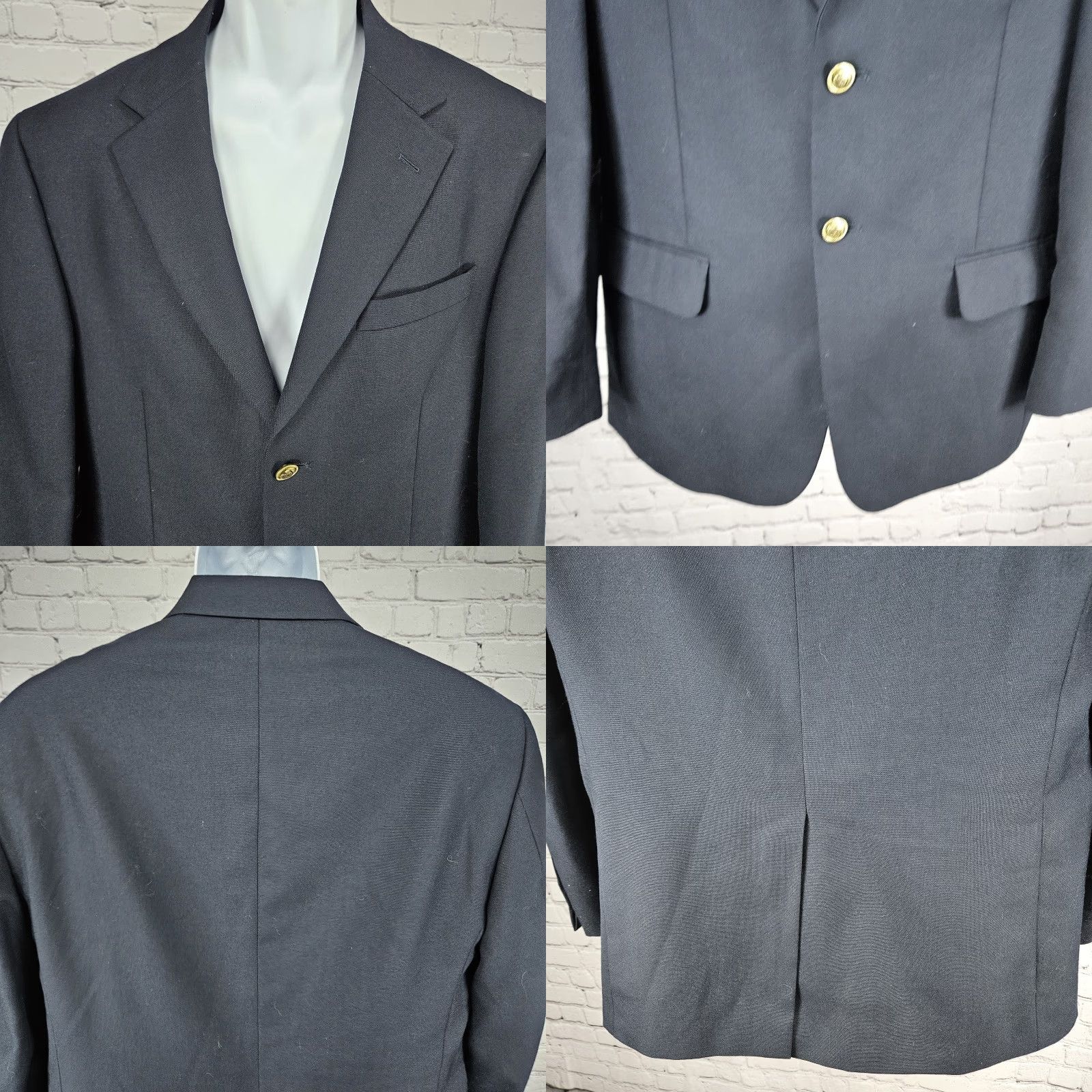 Stafford Stafford Navy Wool Blend 2 Button Single Vented Notch Blazer Sport Coat 38S Size 38R - 8 Thumbnail