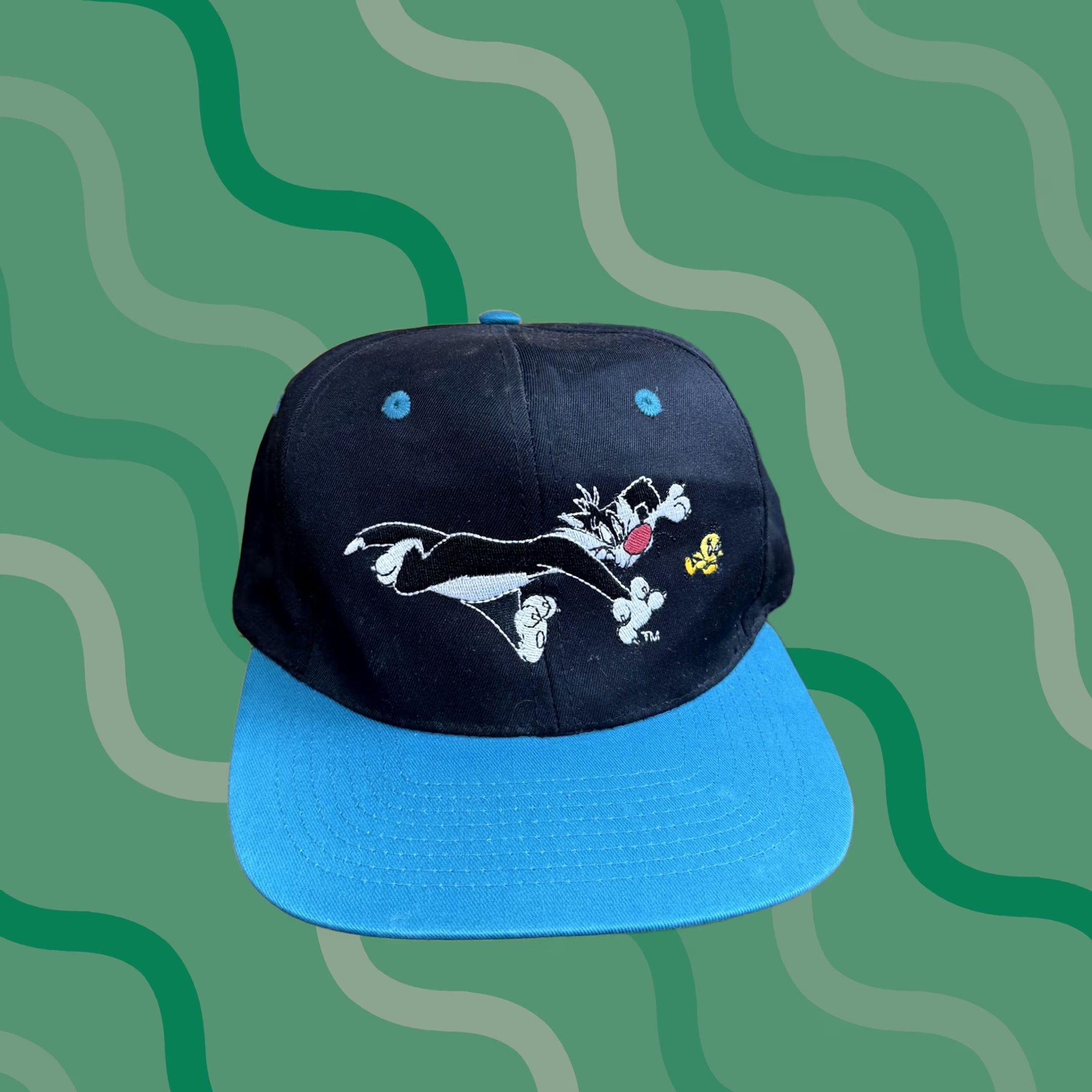 Vintage VINTAGE Looney Tunes Hat Cap Snap Back Black Blue Tweety Sylvester Mens 90s Size ONE SIZE - 1 Thumbnail
