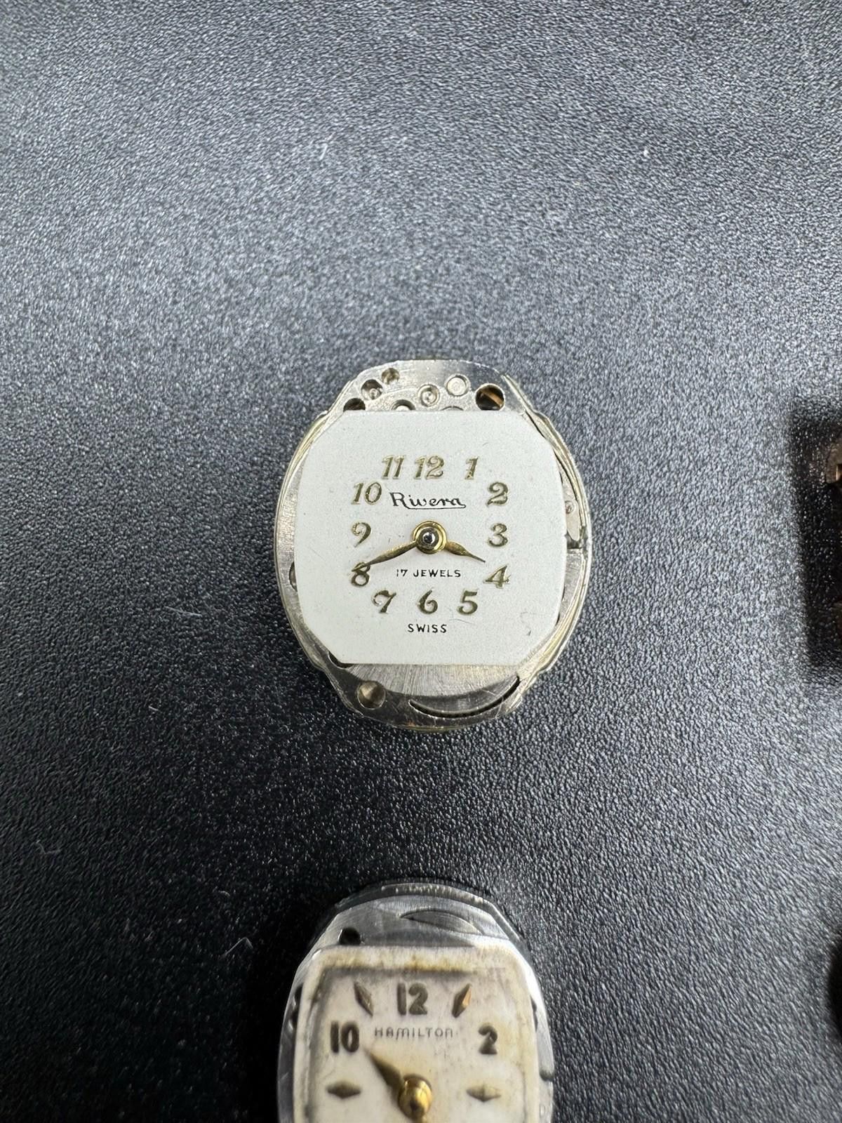 The Unbranded Brand Watch Movements Lot of 4 Hamilton Benrus Riviera Hoga 17J Size ONE SIZE - 3 Thumbnail