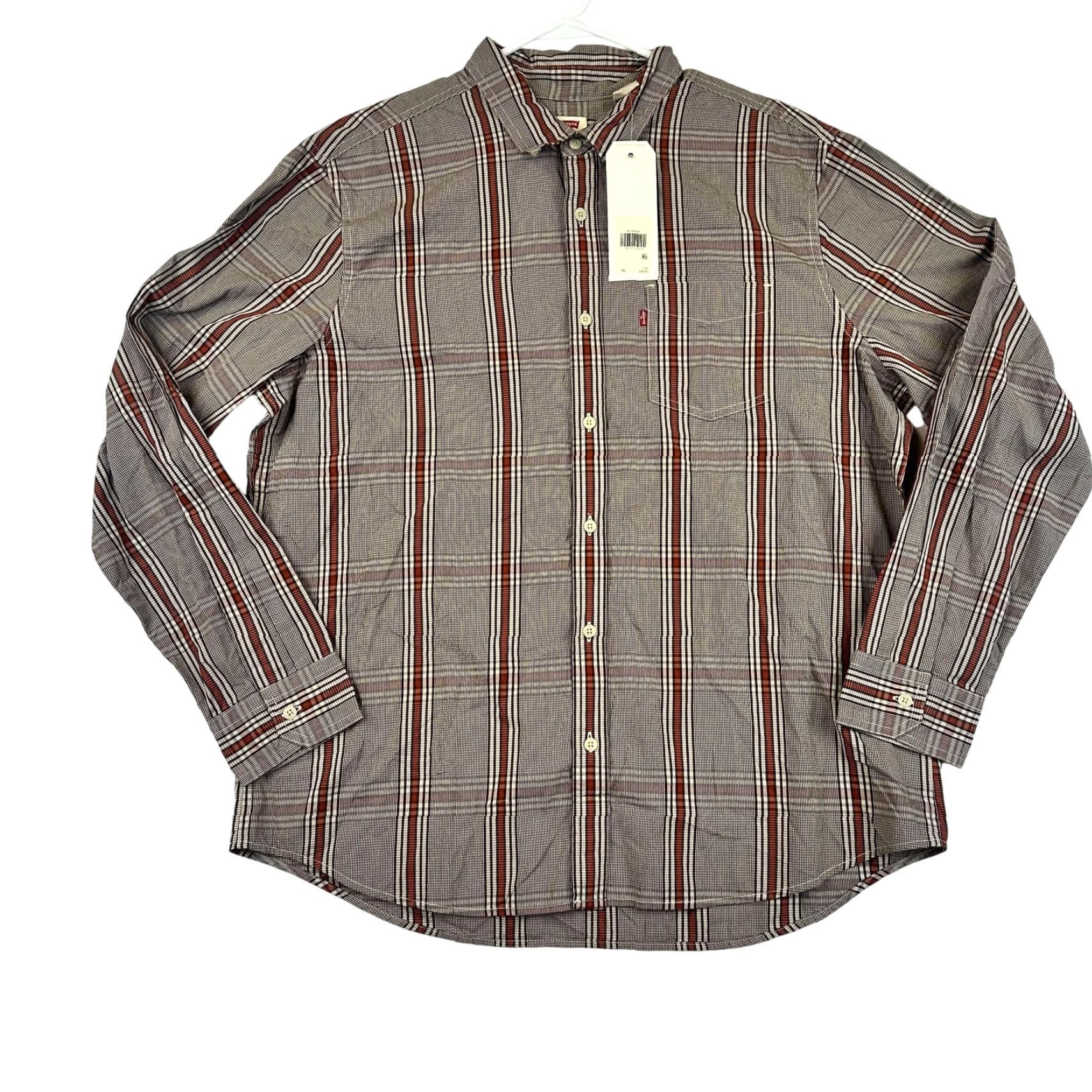 Levi's Levis Shirt Mens XL Brown Red Plaid Long Sleeve Button Down Standard Fit New Size US XL / EU 56 / 4 - 2 Thumbnail