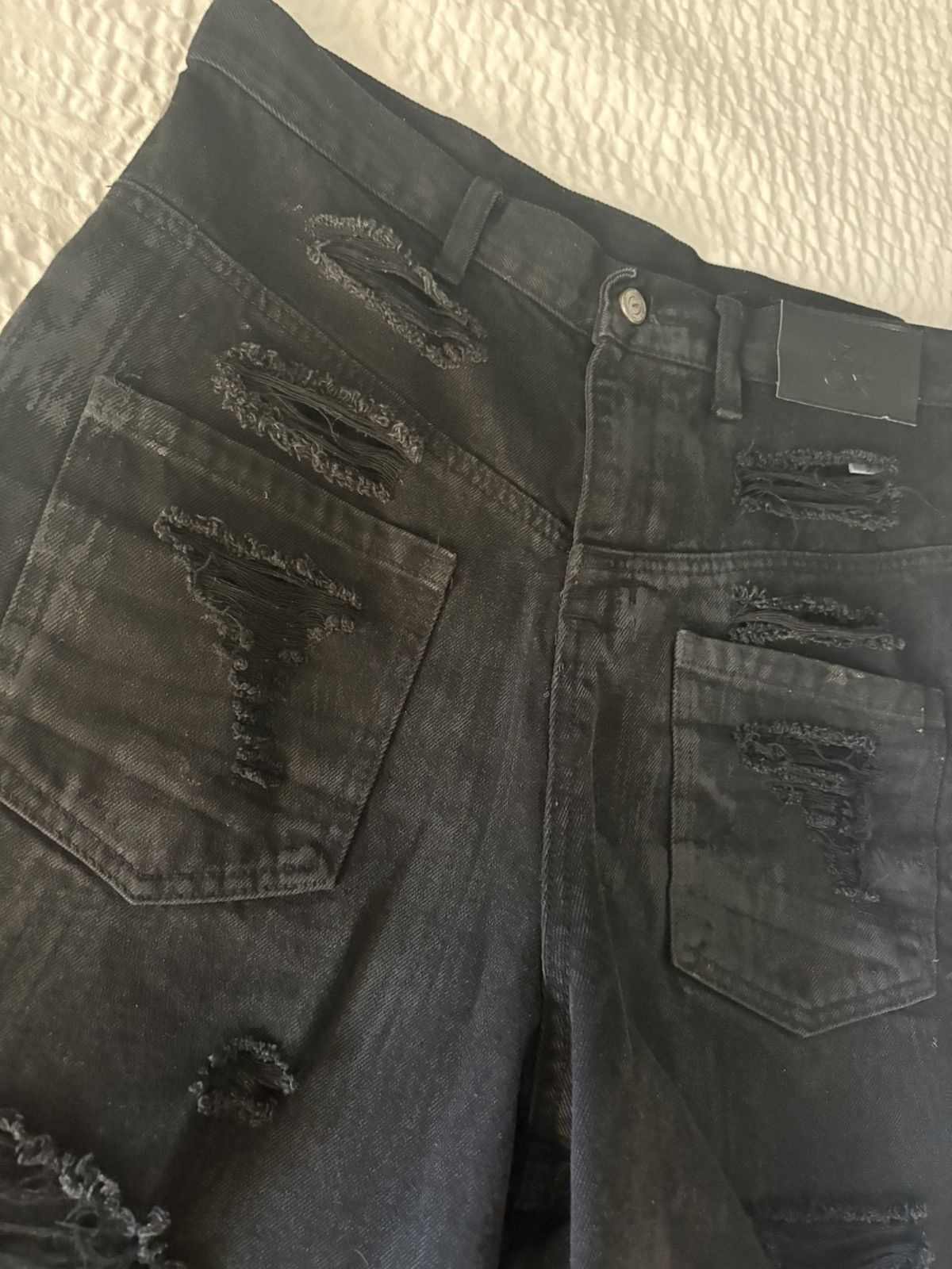 Other Waxed Denim Shorts Distressed Black Size US 33 - 2 Thumbnail