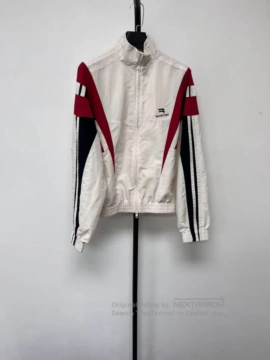 balenciaga white red striped zip jacket.