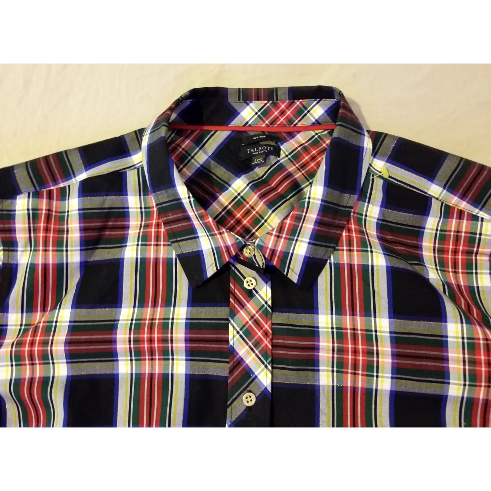 Talbots Womens Talbots Red Cotton Blouse Plaid Button Dress Shirt 20wp Petite Size 3XL / US 20-22 - 2 Thumbnail