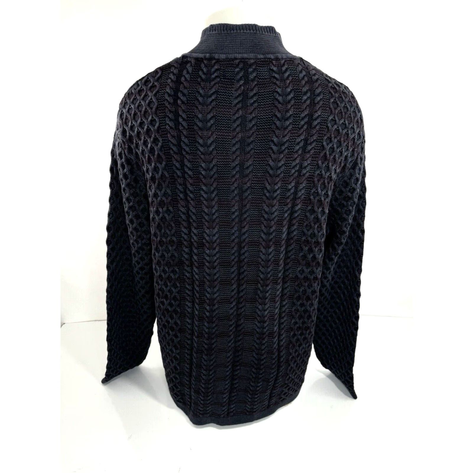 Carbon2Cobalt Carbon2Cobalt Full Zip Cable Knit Mens L Sweater Jacket Blue w Brownish Red Stripes Sweater Jacket Mens L Blue Browns Mens Size US L / EU 52-54 / 3 - 3 Thumbnail