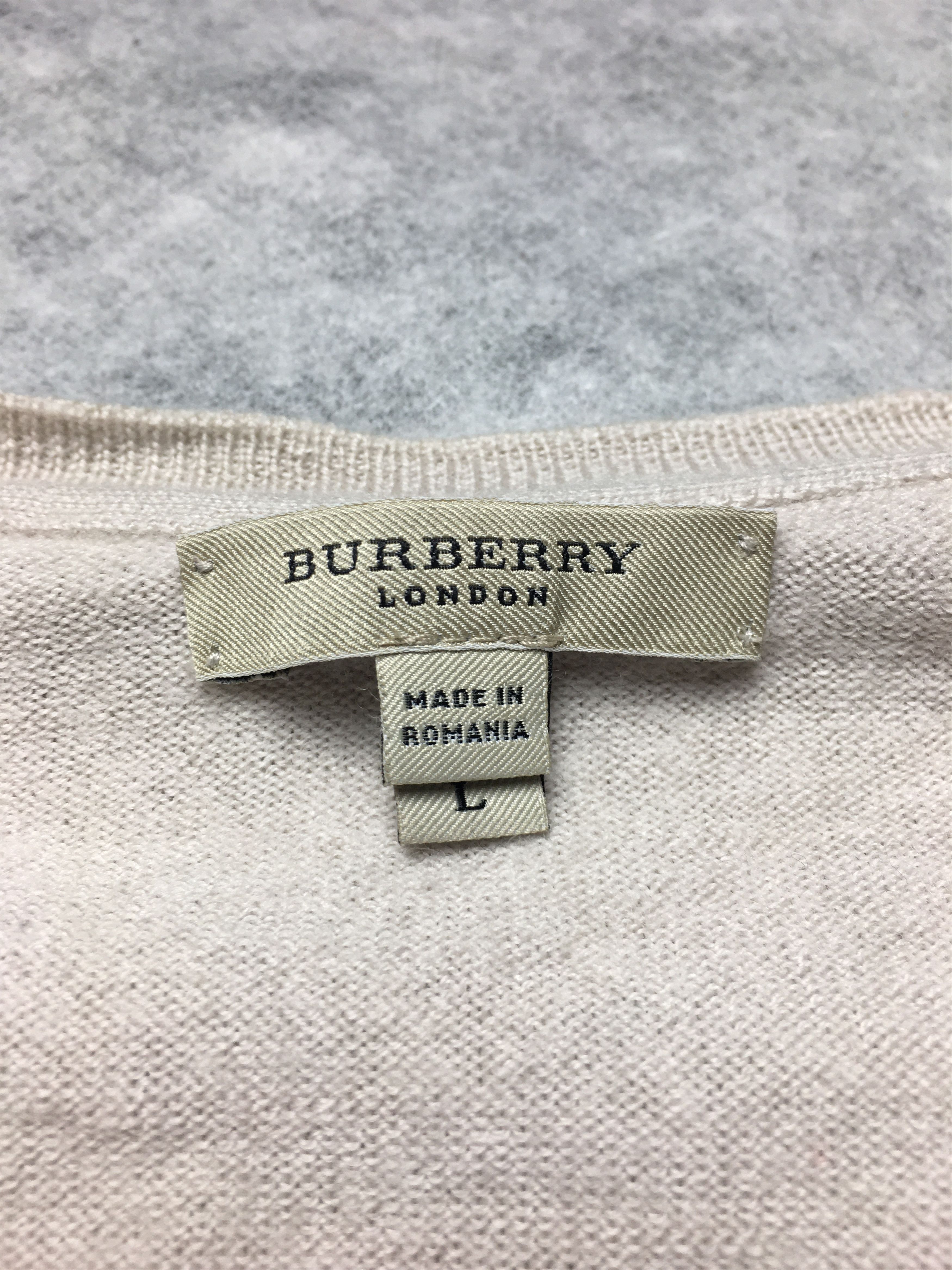 Burberry Mens Beige Merino Wool Sweater Jumper V-Neck