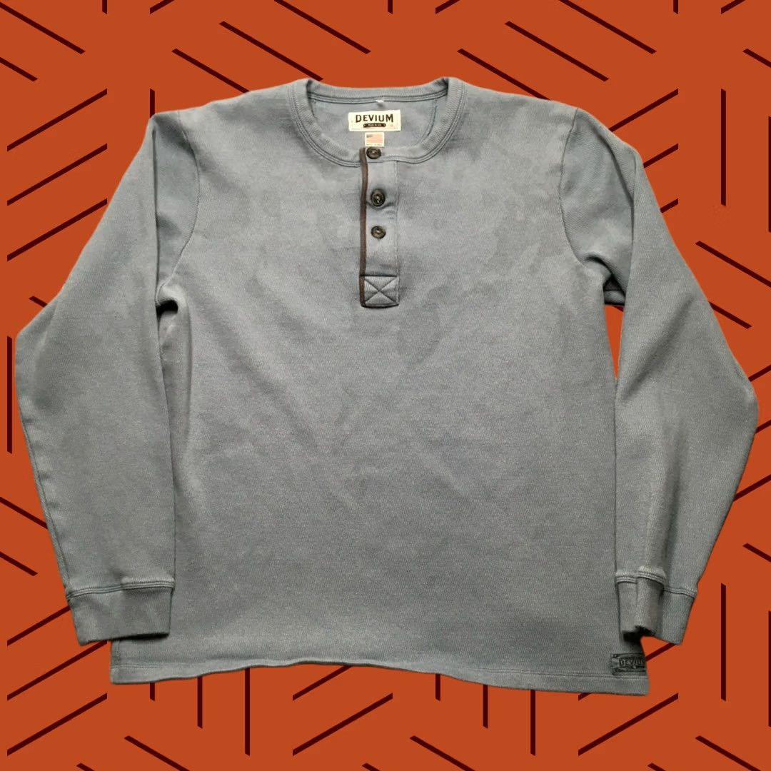 Vintage Devium USA Thermal Waffle Knit Henley Mens L Blue Premium Heavyweight Made Shirt Size US L / EU 52-54 / 3 - 1 Thumbnail