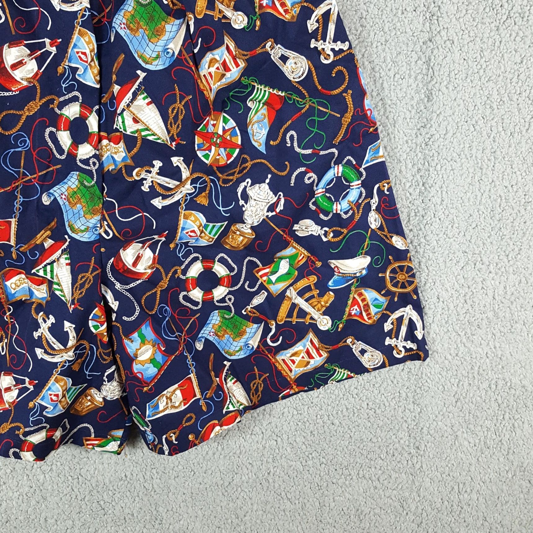 Vintage VINTAGE 80s High Waist Nautical AOP Boat Women's Medium Paperbag Shorts Cotton Summer Casual Mens Size 32" / US 10 / IT 46 - 3 Thumbnail