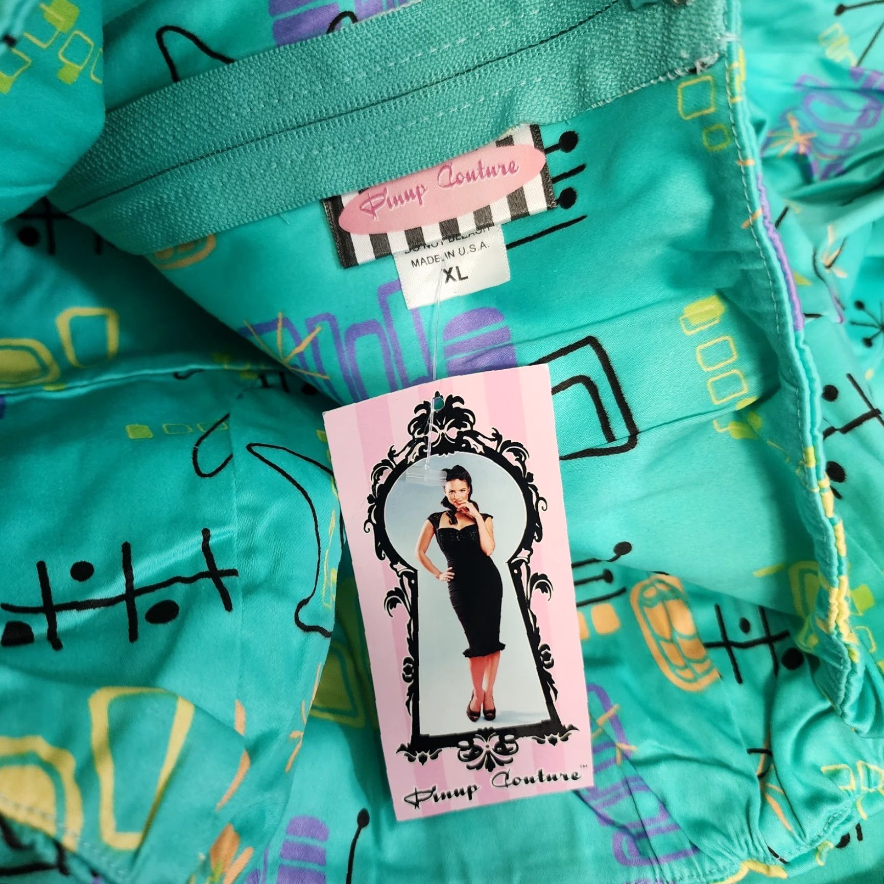Atomic VINTAGE Pinup Couture Atomic Dress Fit Flare XL Teal 50s Retro Halter Rockabilly Vanity Dress Knee Length with Belt Womens XL Teal Size XL / US 12-14 / IT 48-50 - 7 Thumbnail