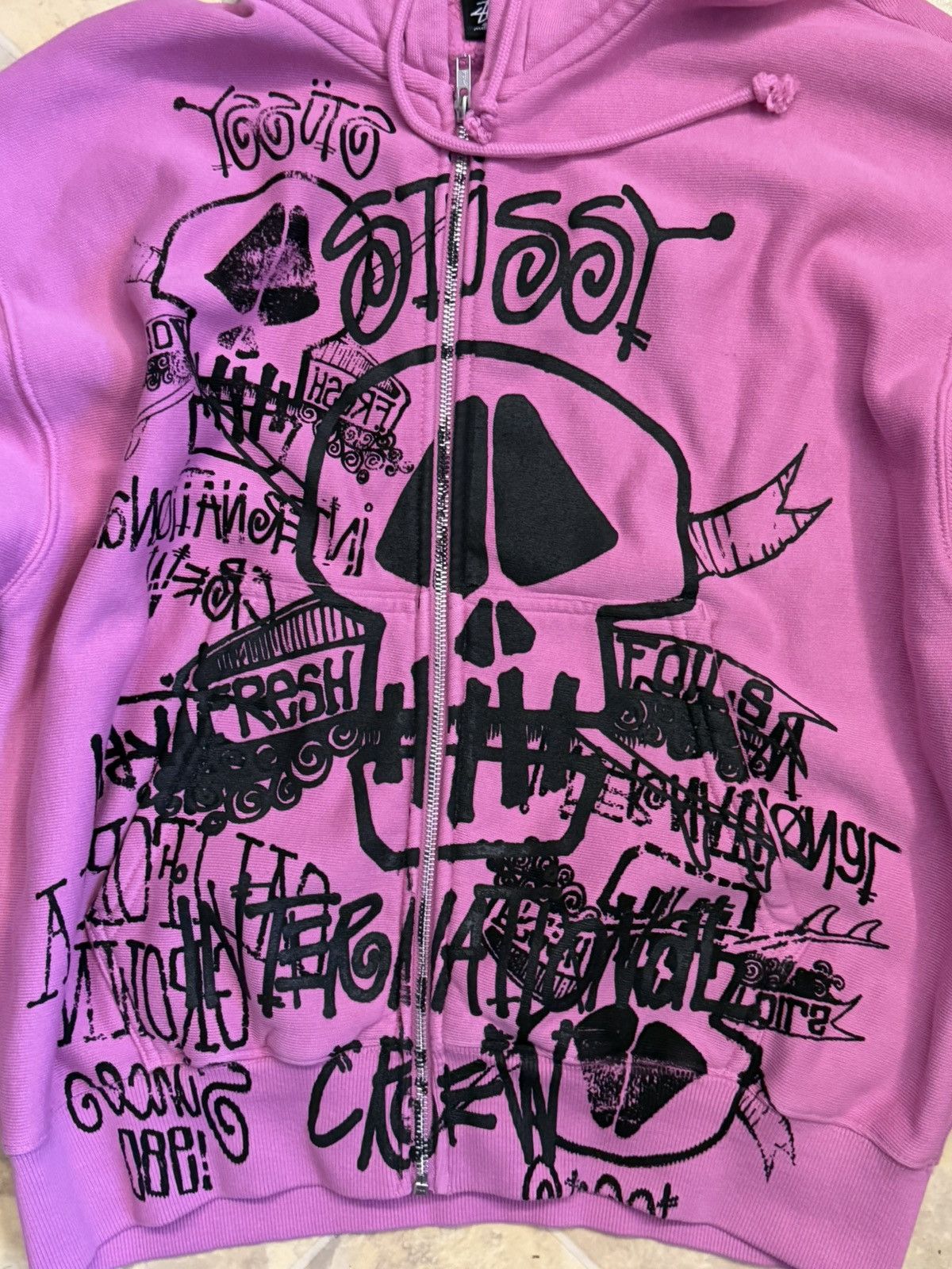 Stussy Stussy Skulls Pigment Dyed Pink Zip-Up Hoodie | Grailed