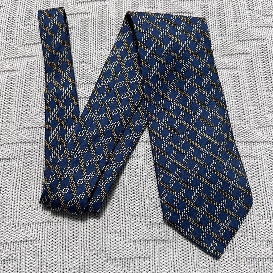 Fendi Vintage Fendi navy blue chain plaid Italian silk tie Size ONE SIZE - 1 Thumbnail