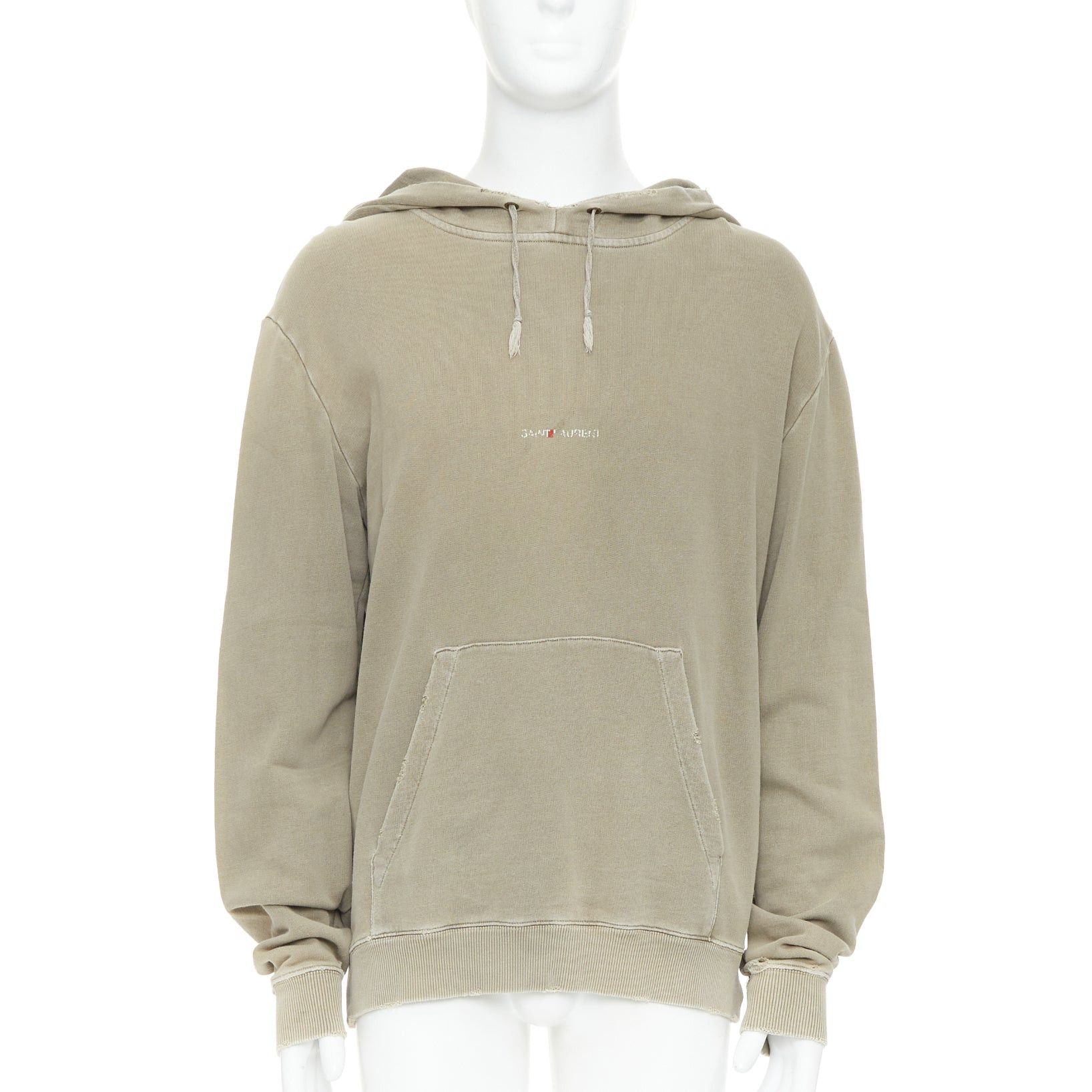 Saint Laurent Paris SAINT LAURENT 2018 stone cotton distressed washed logo hoodie S Size US S / EU 44-46 / 1 - 1 Thumbnail