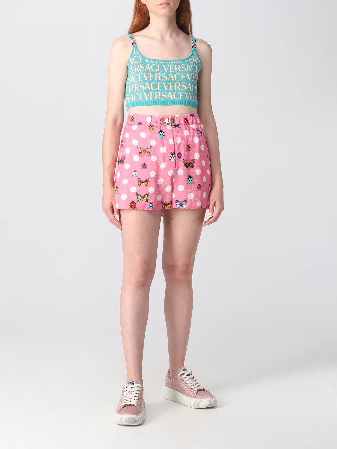 Versace o1s22i1n1024 Butterflies & Ladybugs Polka Dot Shorts in Pink Size 28" / US 6 / IT 42 - 2 Thumbnail