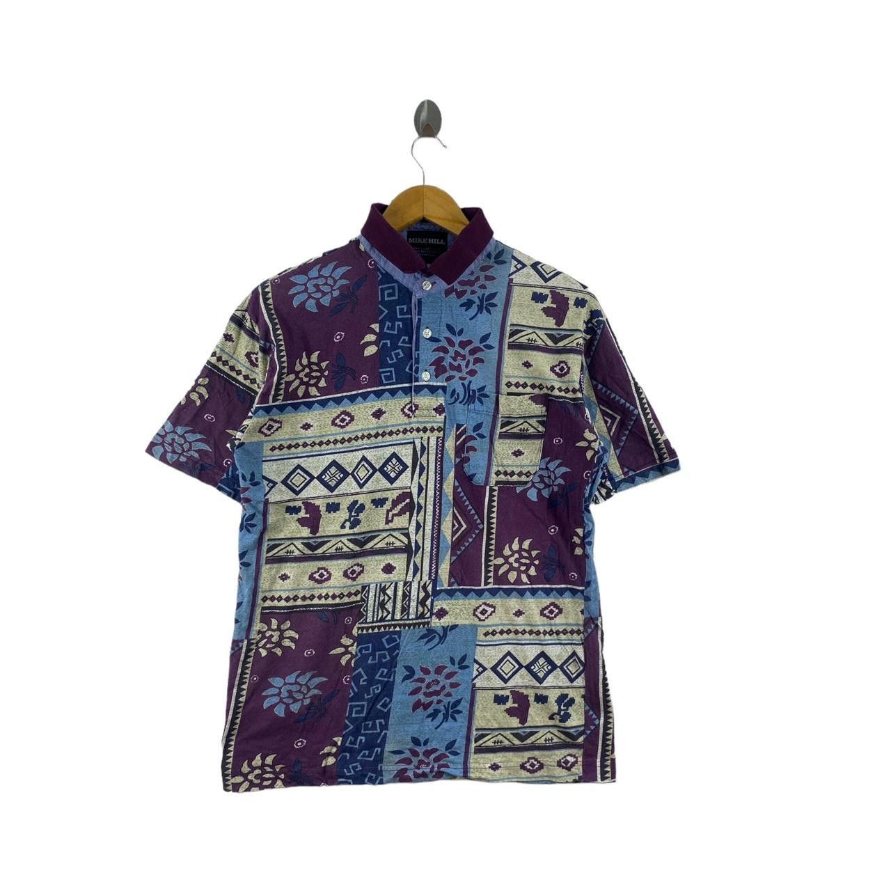 Vintage Vintage 90’ MIKE HILL AOP Over Print Painting Polo Tee Shirt Size L / US 10 / IT 46 - 1 Thumbnail