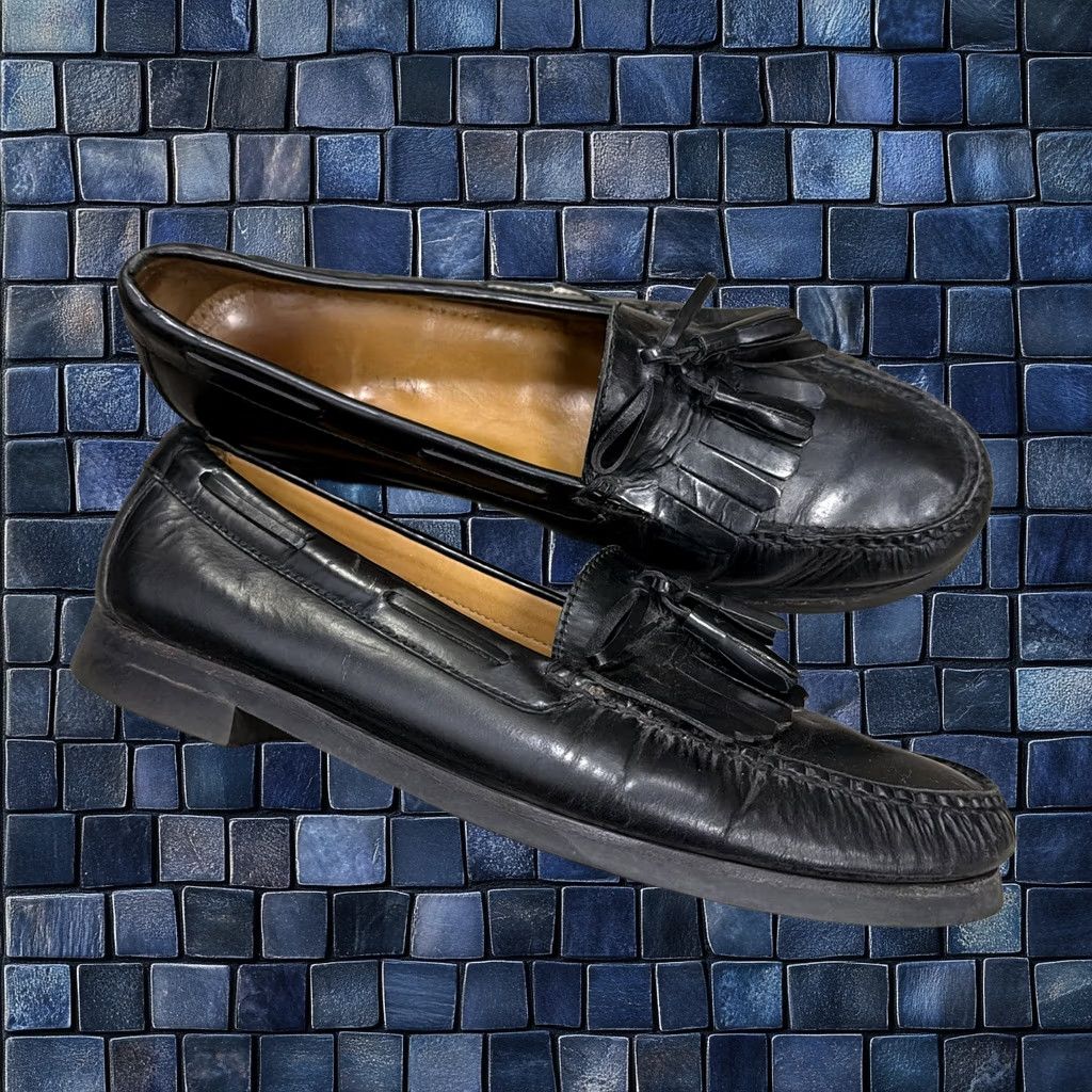 Cole Haan Loafer Mens 10 3e Wide Black Leather Slip On Pinch Tassel Kiltie Dress, Men's