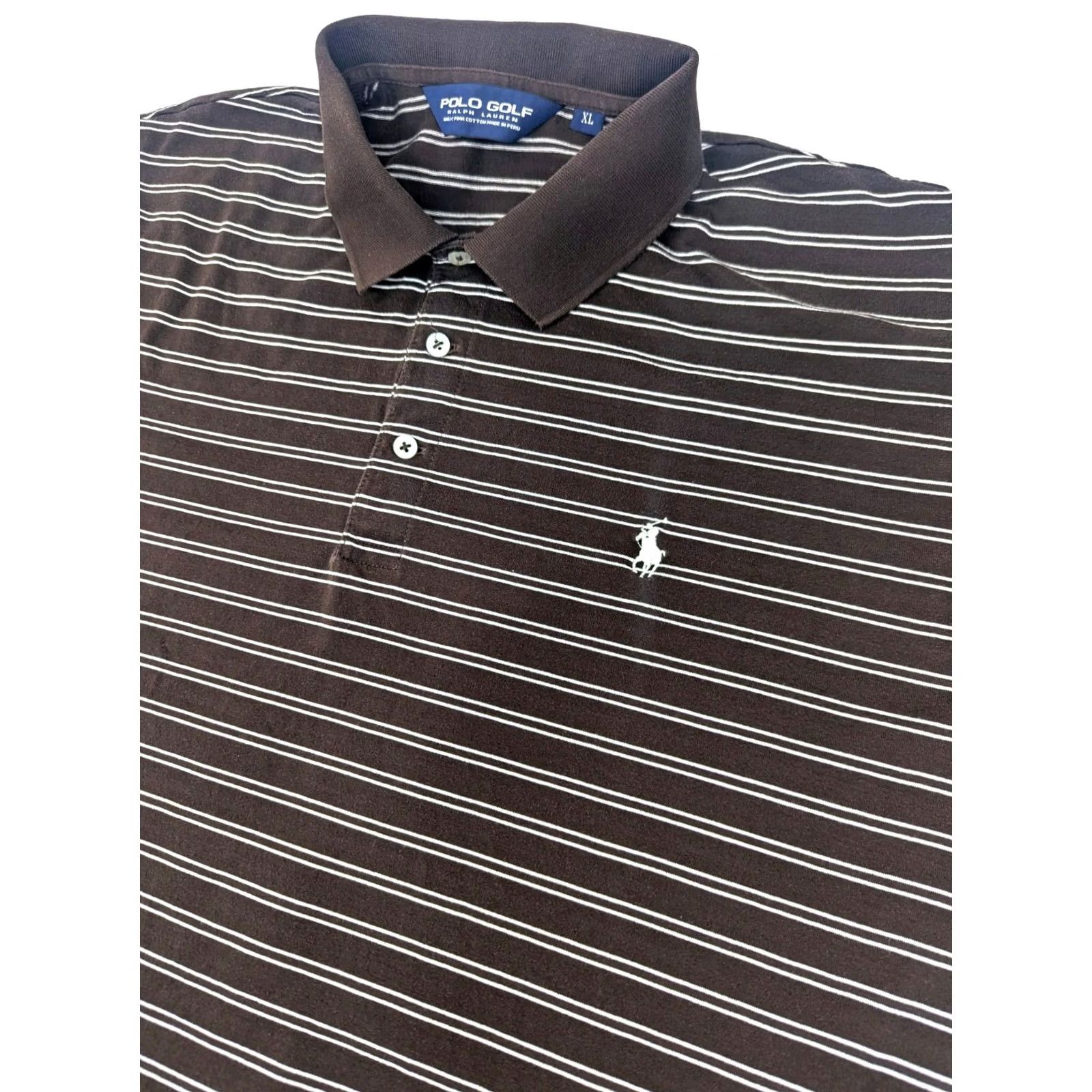 Polo Ralph Lauren VINTAGE Polo Ralph Lauren Polo Golf Brown White Stripe Polo Shirt XL Men Short Sleeve Size US XL / EU 56 / 4 - 3 Thumbnail