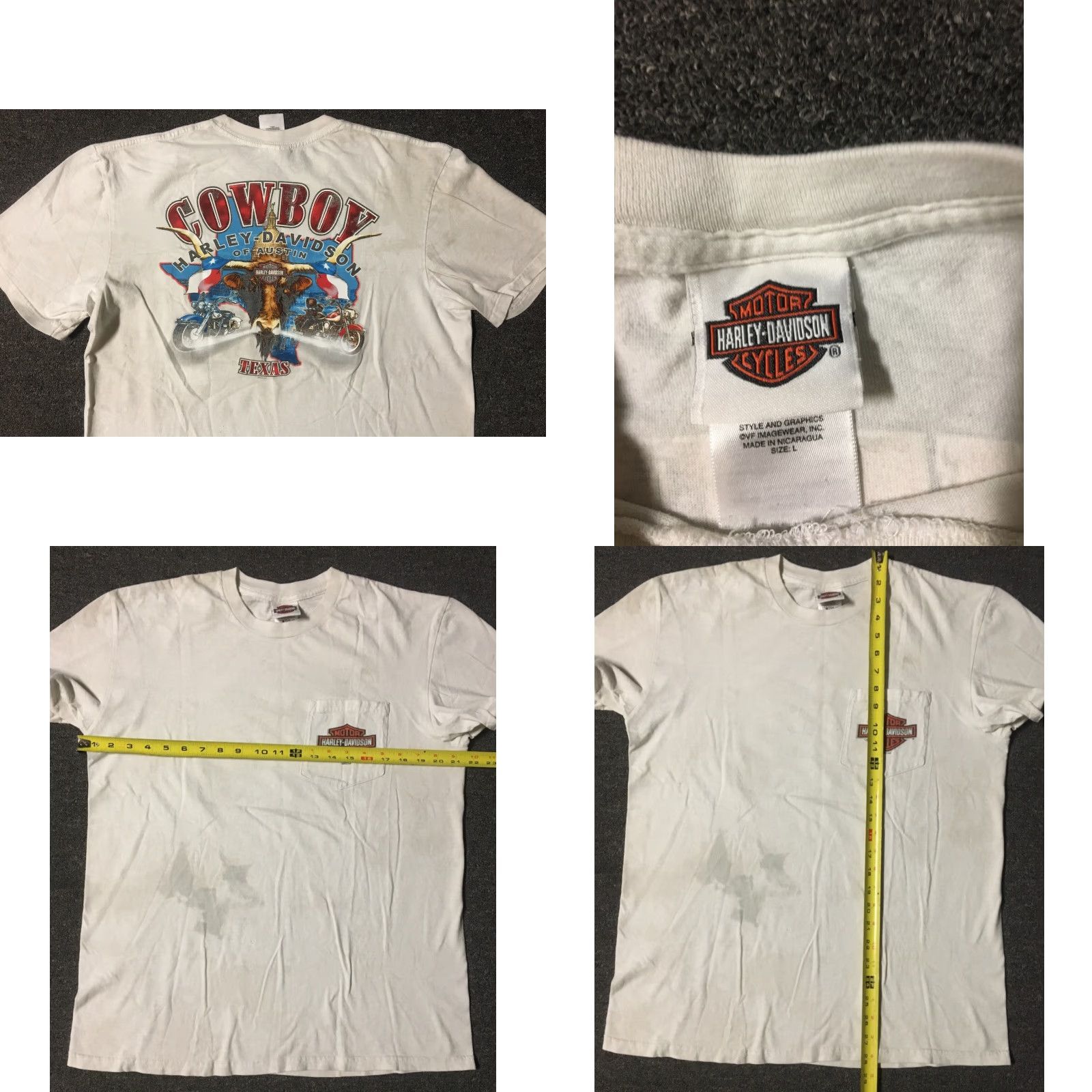 Harley Davidson VINTAGE Harley-Davidson Shirt Adult L White Harley-Davidson Austin Texas Faded Distressed Graphic Tee Punk Grunge 90s Biker USA Flag Size US L / EU 52-54 / 3 - 8 Thumbnail