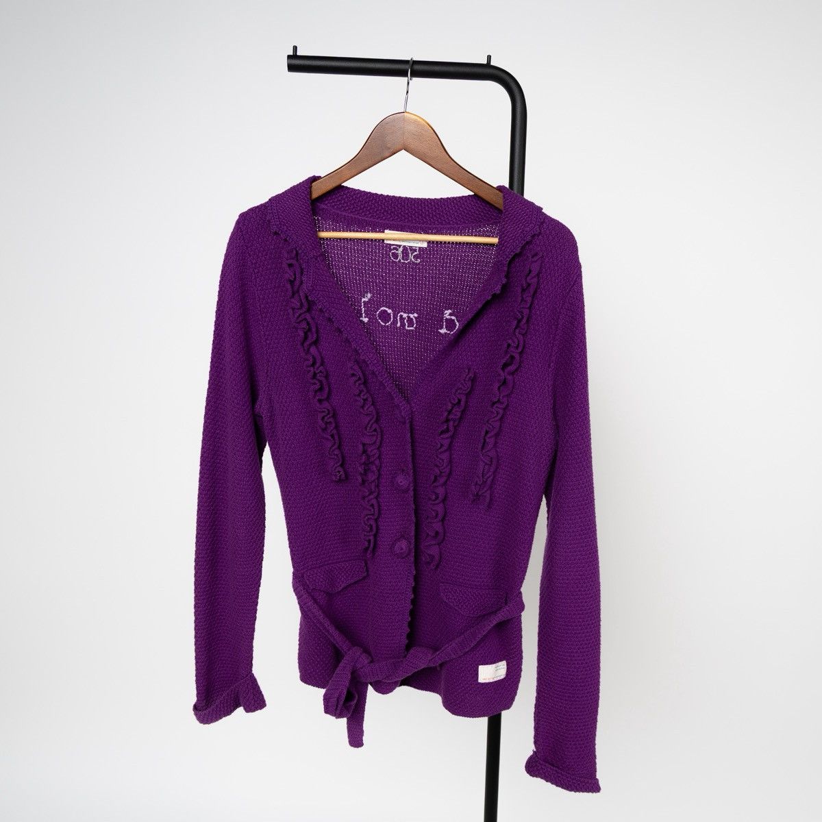 Odd Molly Odd Molly Womens Violet Cotton Cardigan Ruffle Knit Belted Size L / US 10 / IT 46 - 1 Thumbnail